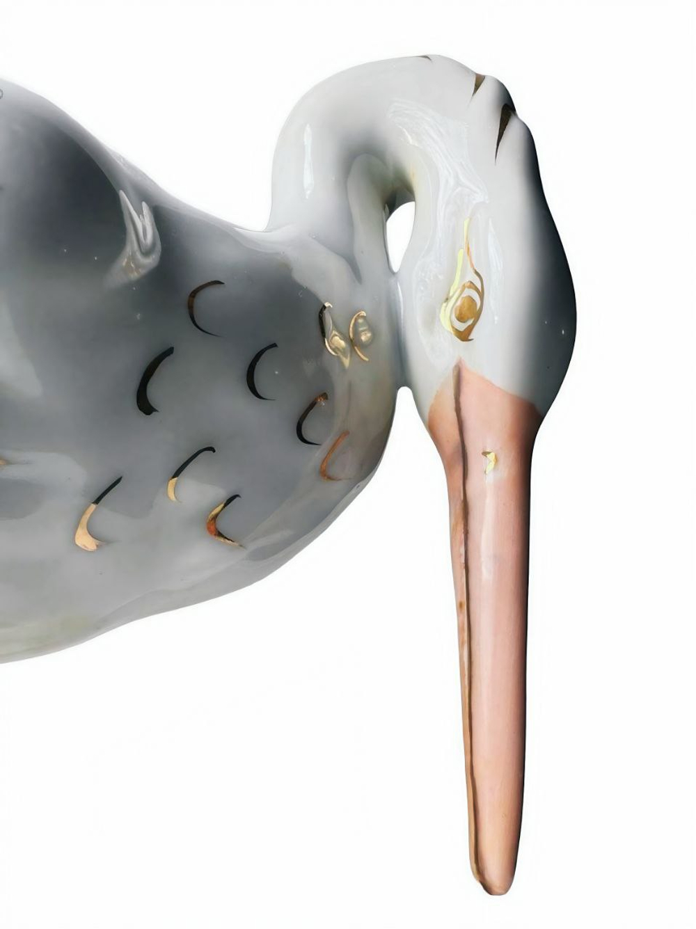 Фарфоровая статуэтка "Цапля и лягушка" (Аист) Дулево