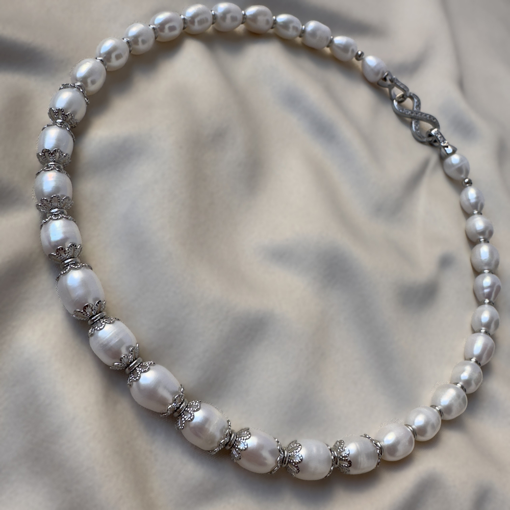 Колье «Белое отражение» — с натуральным жемчугом