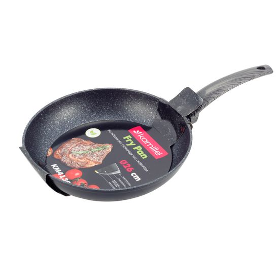Сковорода 26 см. из кованого алюминия Kamille KM-4130 с антипригарным покрытием PTFE чёрный мрамор