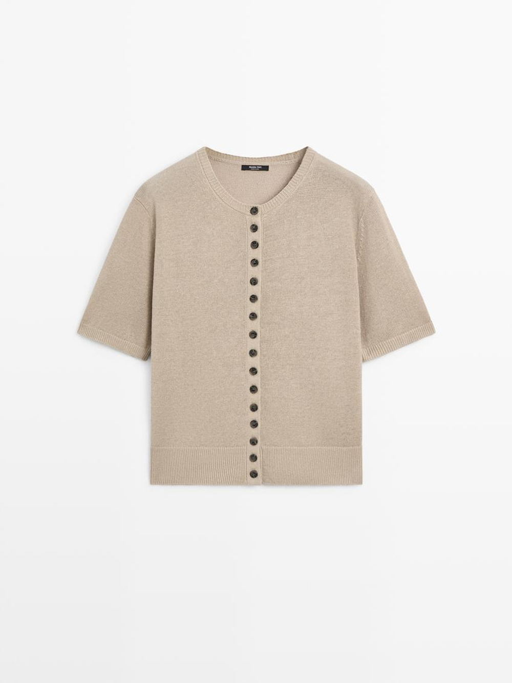 Massimo Dutti Кардиган с короткими рукавами из смесовой льняной ткани, светло-зеленый