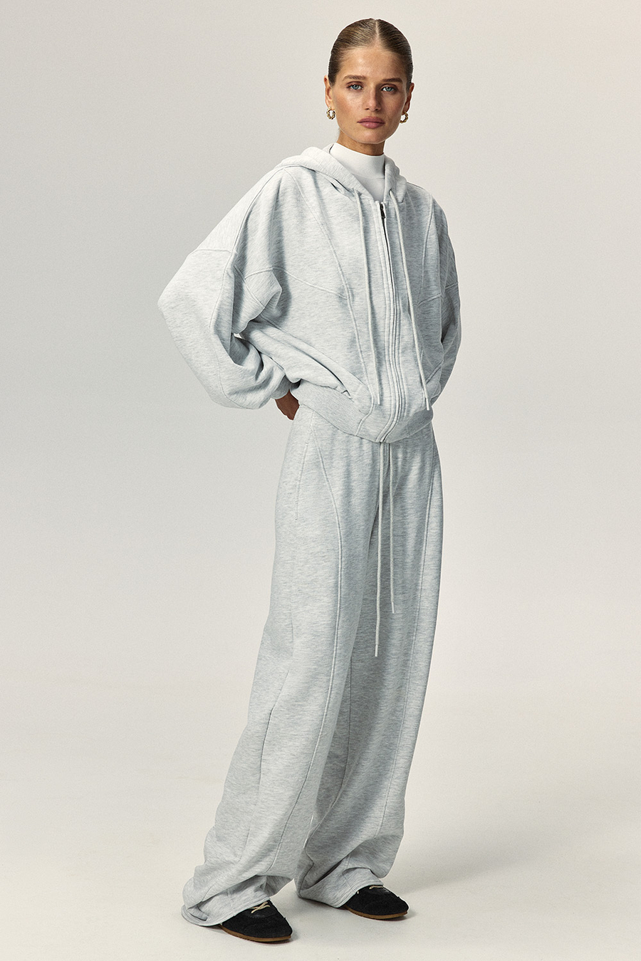 Толстовка с рельефными швами Светло-серый меланж