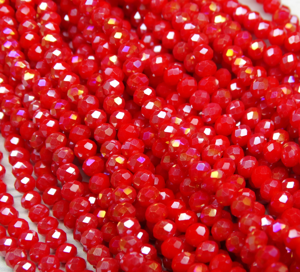 БН002ДС23 Хрустальные бусины "рондель", цвет: ярко-красный AB непрозрач., 2х3 мм, кол-во: 95-100 шт.