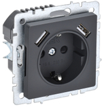 BRITE Розетка 1-местная с заземлением с защитными шторками 16А с USB A+A 5В 2,1А РЮш10-1-БрГ графит IEK