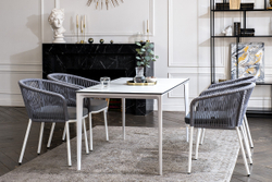 "Малага" обеденная группа на 4 персоны со стульями "Марсель", каркас белый, роуп светло-серый