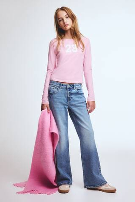 H&M Лонгслив с длинным рукавом, розовый