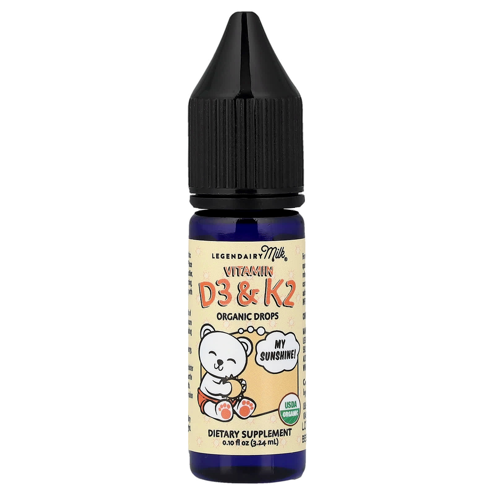 Legendairy Milk, органические капли с витаминами D3 и K2, для детей от 0 месяцев, 3,24 мл (0,1 жидк. унции)