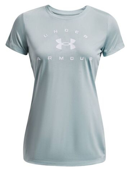 Женская теннисная футболка Under Armour Women's UA Tech™ Solid Logo Arch Short Sleeve - небесный
