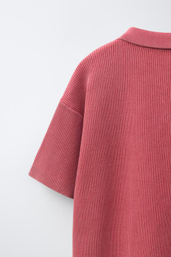 ZARA ПОЛО В РУБЧИК С ЭФФЕКТОМ ВАРКИ, КЛУБНИЧНЫЙ