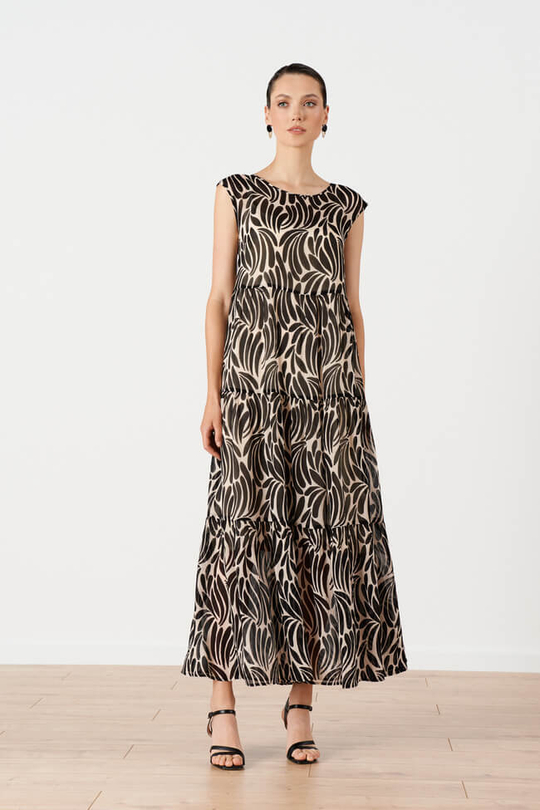 51671 Платье женское (черно-бежевый принт)