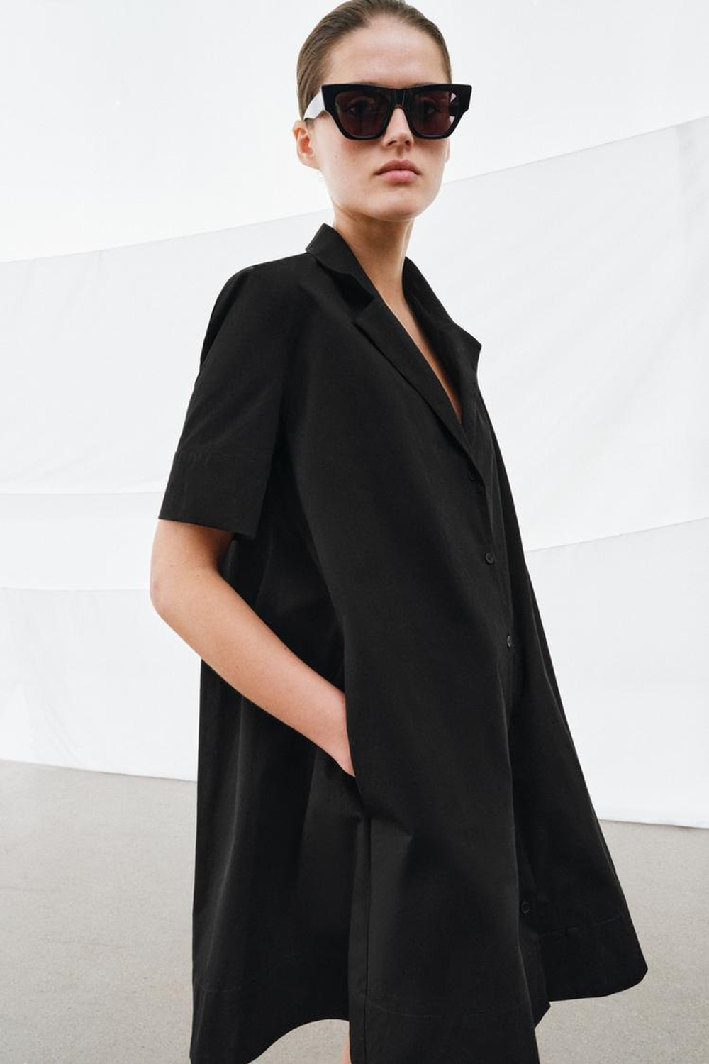 ZARA КОРОТКОЕ ПЛАТЬЕ ИЗ ПОПЛИНА — ZW COLLECTION, ЧЕРНЫЙ