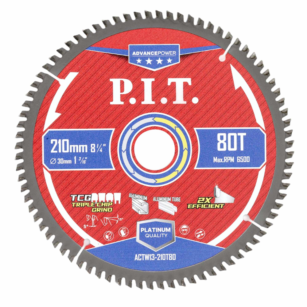 Диск пильный по алюминию P.I.T. 210x30x2.2 мм, 80T Carbide, зуб TCG 5° (ACTW13-210T80)