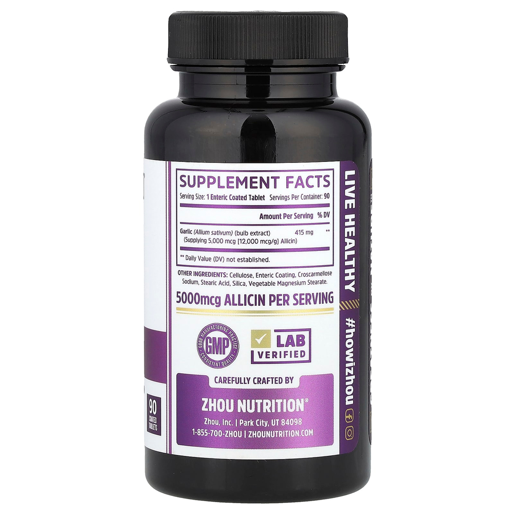 Zhou Nutrition, чеснок, 415 мг, 90 таблеток, покрытых оболочкой