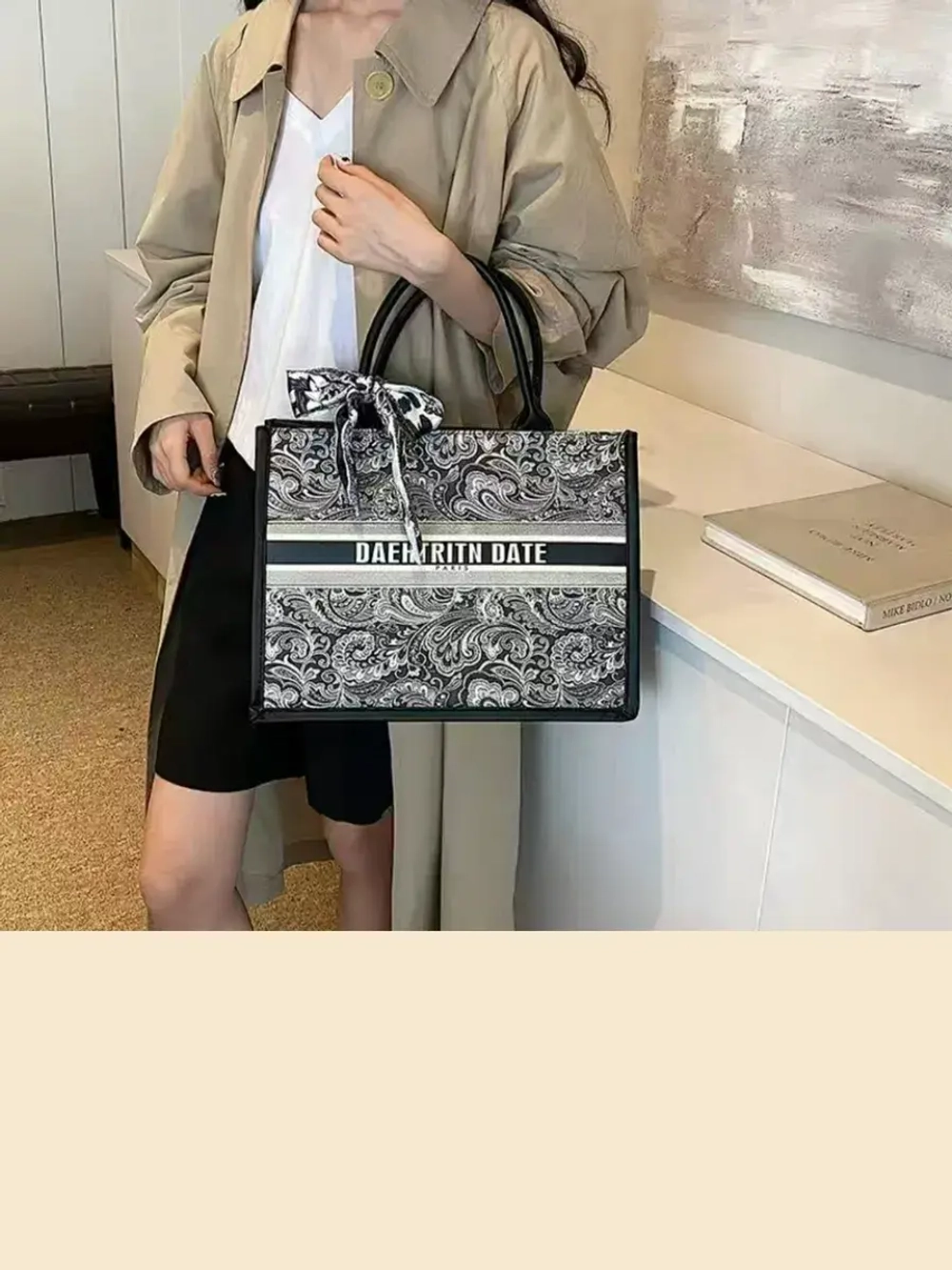 Сумка для учебы большая а4 тоут черная y2k с бантиком