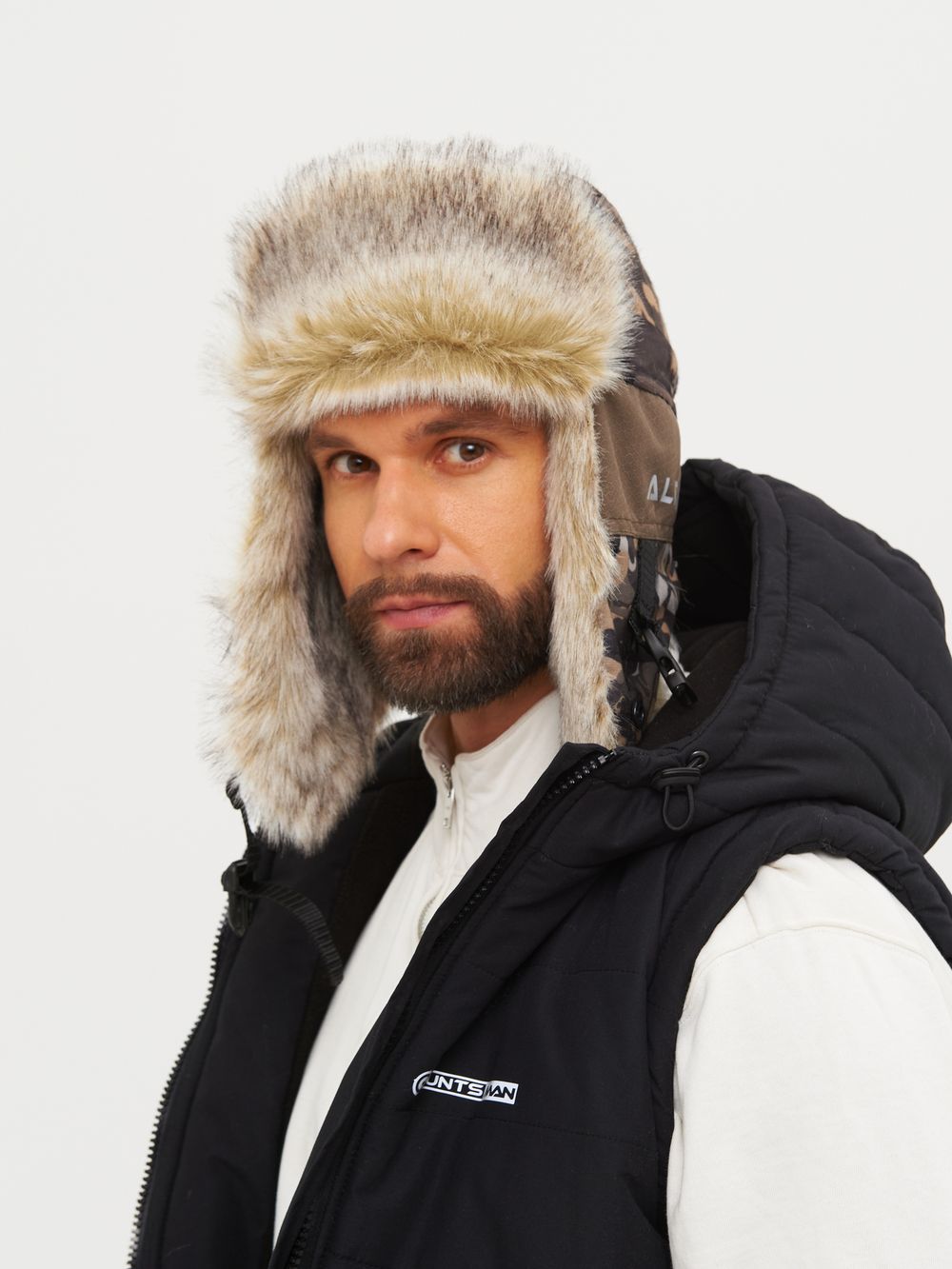 Шапка ушанка зимняя Альтаир с маской ткань Alova цвет КМФ 005 (переплетение хаки)