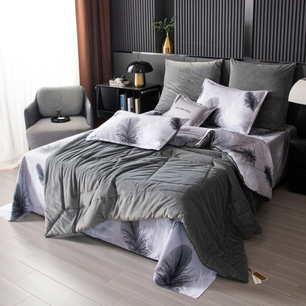 КПБ на резинке Сатин Velouria Luxe с Одеялом VLR013, Евро, 4 наволочки, простынь 140*200*25