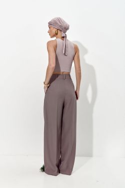 Брюки палаццо свободные с защипами цвета тауп