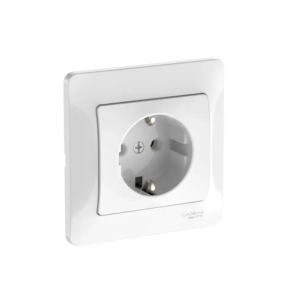 GLOSSA РОЗЕТКА с заземлением без шторок, 16А, в сборе, быстрозажим. клем., БЕЛЫЙ