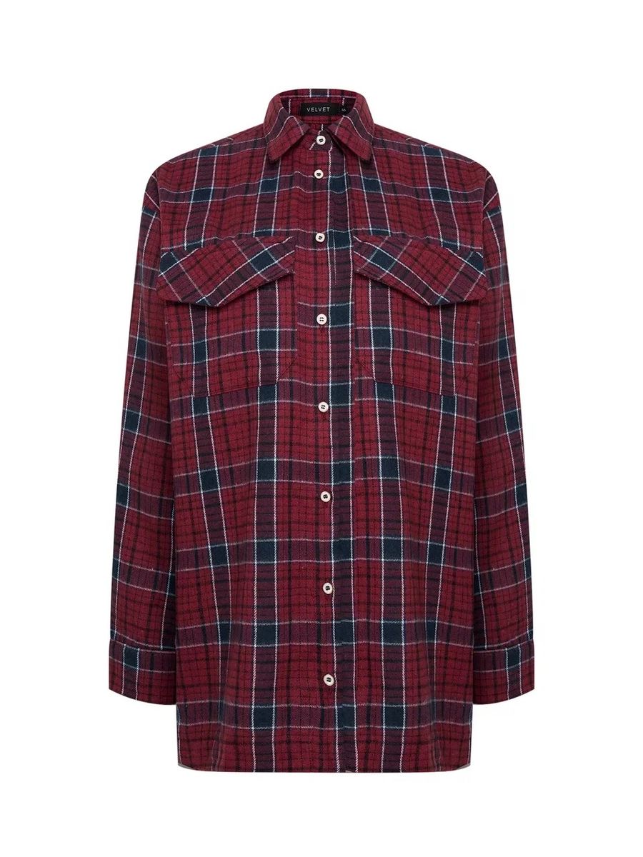 Рубашка из хлопка оверсайз в клетку бордовая