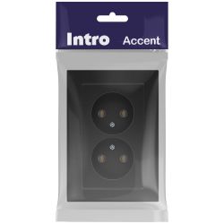 Розетка Intro Accent 6-204-05 2х2P, 16А-250В, IP20, СУ, AL/CU, антрацит | Intro