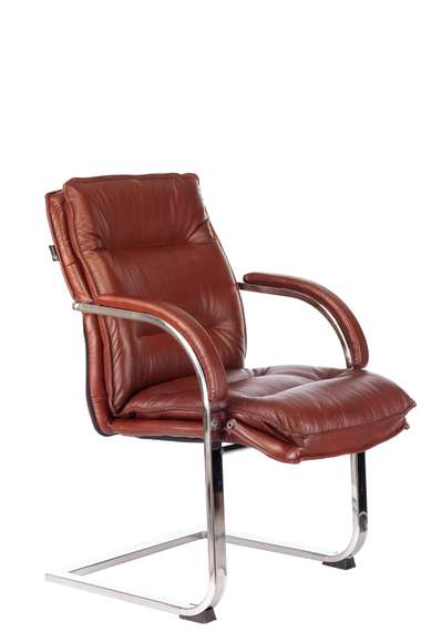 Кресло Бюрократ T-9927SL-LOW-V светло-коричневый Leather Eichel кожа низк.спин. полозья металл хром