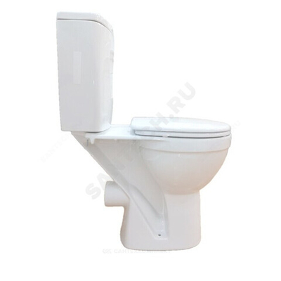Унитаз-компакт для инвалидов горизонтальный выпуск нижний подвод с арматурой 2/реж слив кнопка с сиденьем полипропилен белый Ресса Rosa (Кировская керамика)