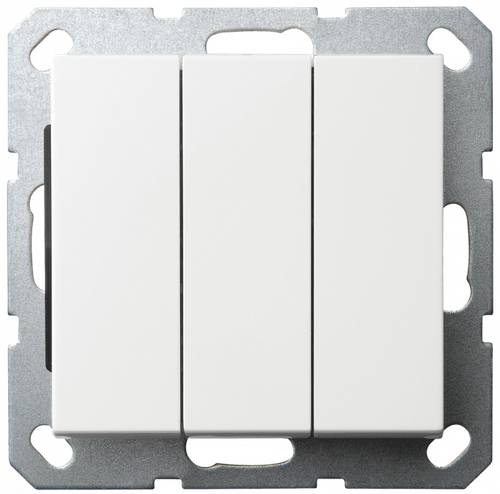 Выключатель трехклавишный 10A 250V~ с накладкой, цвет Белый глянцевый