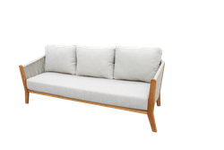 "Сидней" диван 3-местный плетеный из роупа, основание тик, каркас алюминий бежевый, роуп бежевый, ткань бежевая