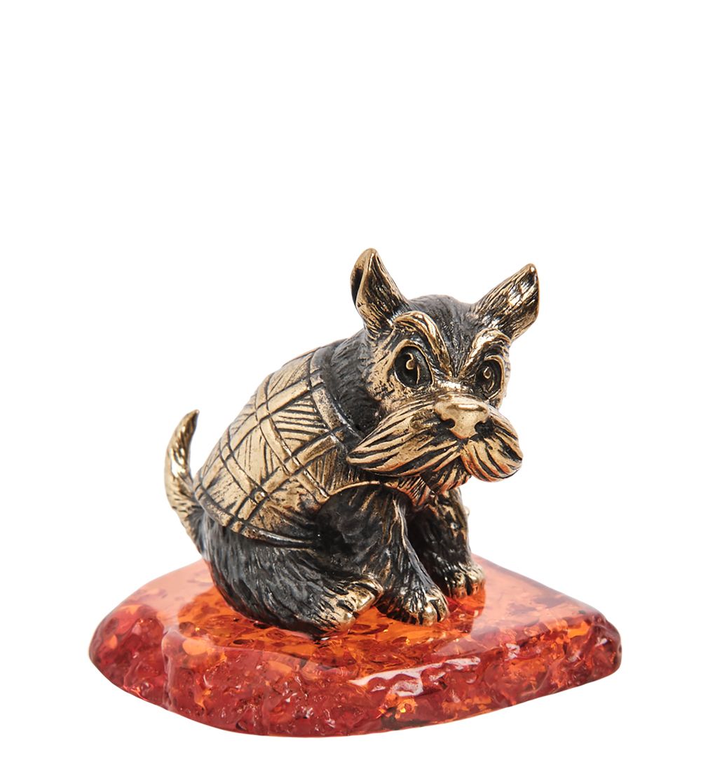 Народные промыслы AM-1977 Фигурка «Собака Шнауцер» (латунь, янтарь)