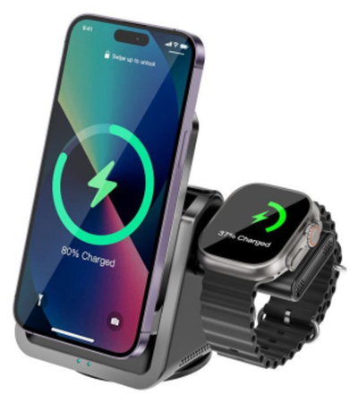 Беспроводное зарядное устройство WIWU Coolpad Wireless Charger 15W 3 в 1 для iPhone/Apple Watch/AirPods (Wi-W018) (черный)