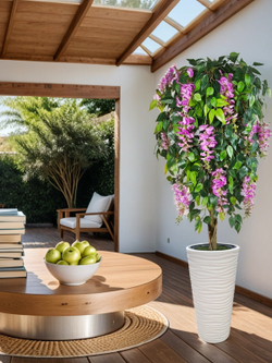 Искусственное дерево Акация лиловая 170см в высоком круглом белом кашпо