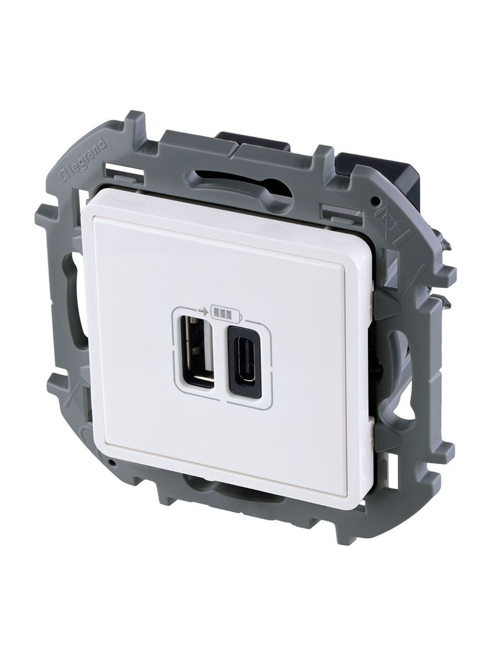 Устройство зарядное Inspiria с 2-мя USB разьемами A и C 240В/5В 3000мА бел. IEK 673760