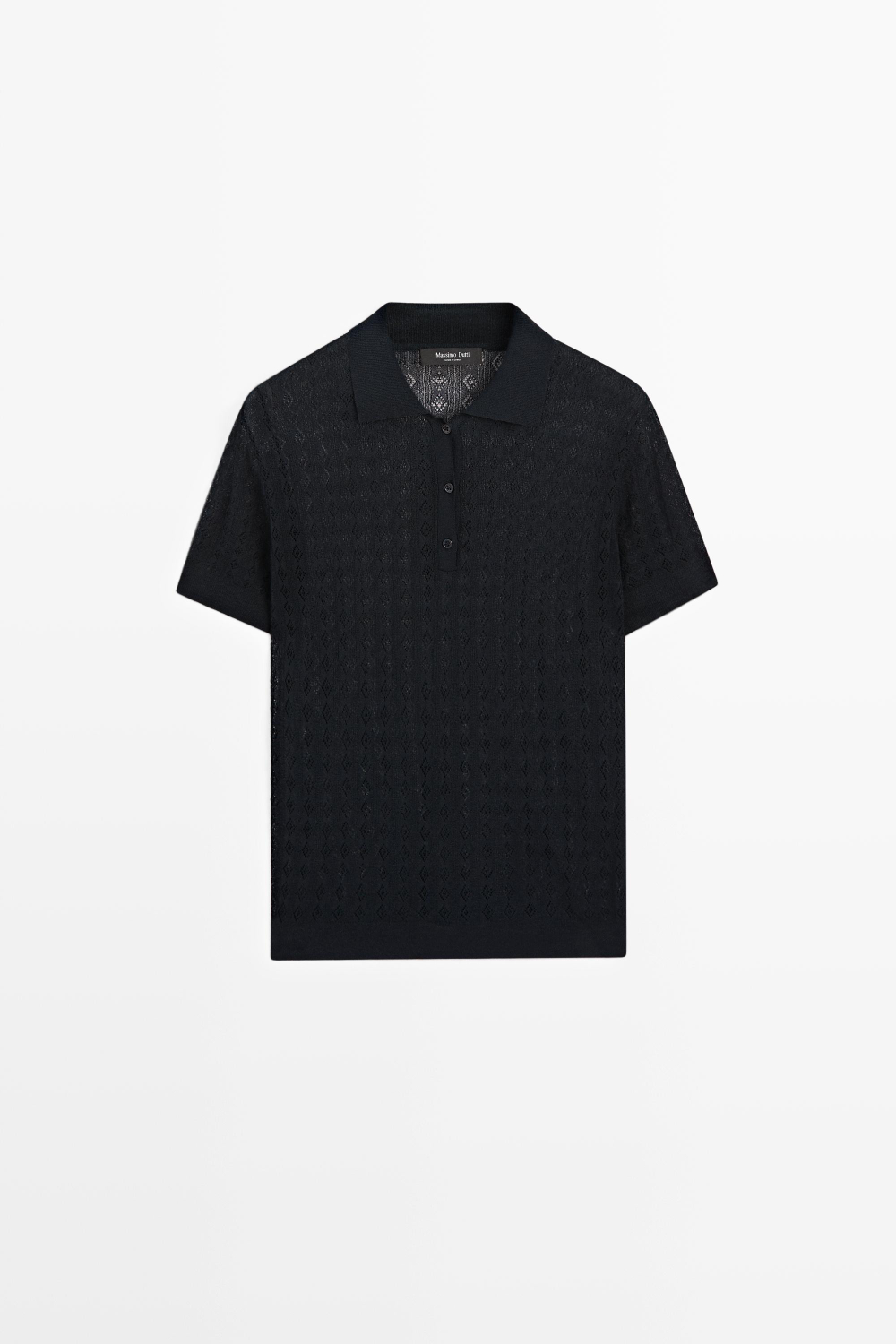 Massimo Dutti Трикотажное поло с ажурным узором, черный