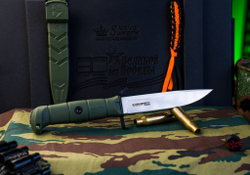 Нож Kizlyar Supreme COMBAT AUS-10Co (Cryo) SW OKH PS (StoneWash, Oliva Kraton Handle, Polyamid Sheath)