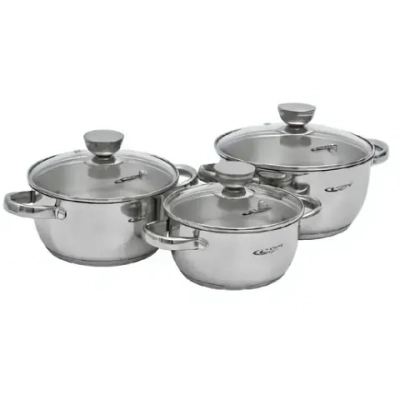 КТ05-А Набор кастрюль 6пр 1,5л/2л/3л нерж сталь АНТЕЯ КАТУНЬ (1/2)