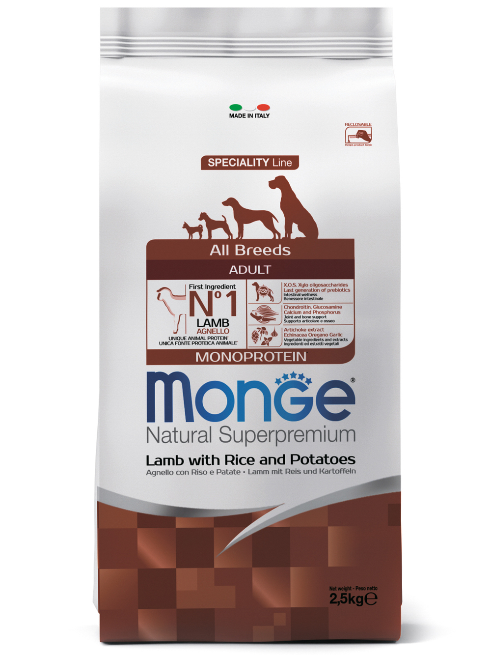 Monge Dog Monoprotein корм для собак всех пород ягненок с рисом и картофелем 2,5 кг