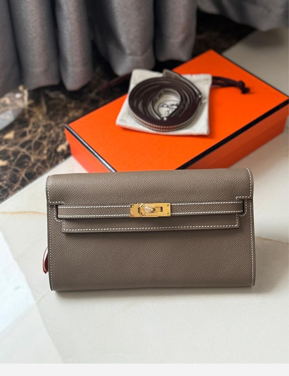 Hermès Kelly Classique To Go Electrum wallet Gris (H080253CC8F)