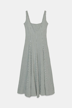 ZARA ПЛАТЬЕ МИДИ В КЛЕТКУ ВИШИ, БЕЛЫЙ/ЗЕЛЕНЫЙ