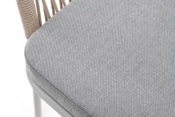 "Лион" стул плетеный из роупа, каркас из стали светло-серый (RAL7035) муар, роуп бежевый круглый, ткань светло-серая