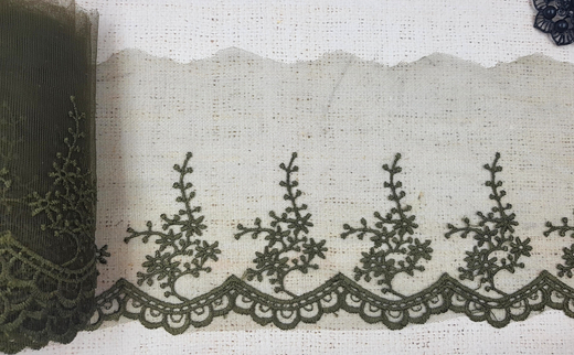 Вышивка на сетке, ш. 19 см, хаки