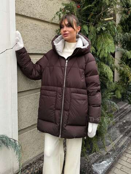Пуховик двухсторонний женский с капюшоном