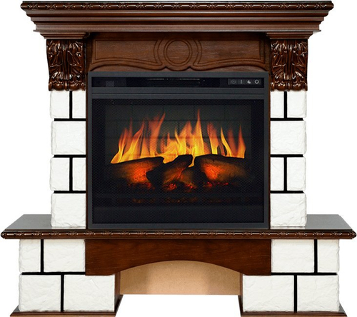 Каминокомплект Pierre Luxe - Белый / Темный дуб с очагом Vision 23 EF LED 3D FX