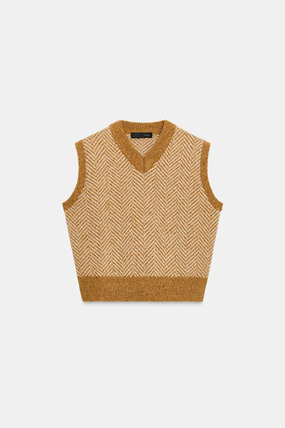 ZARA ЖИЛЕТ С V - ОБРАЗНЫМ ВЫРЕЗОМ, ГОРЧИЧНЫЙ