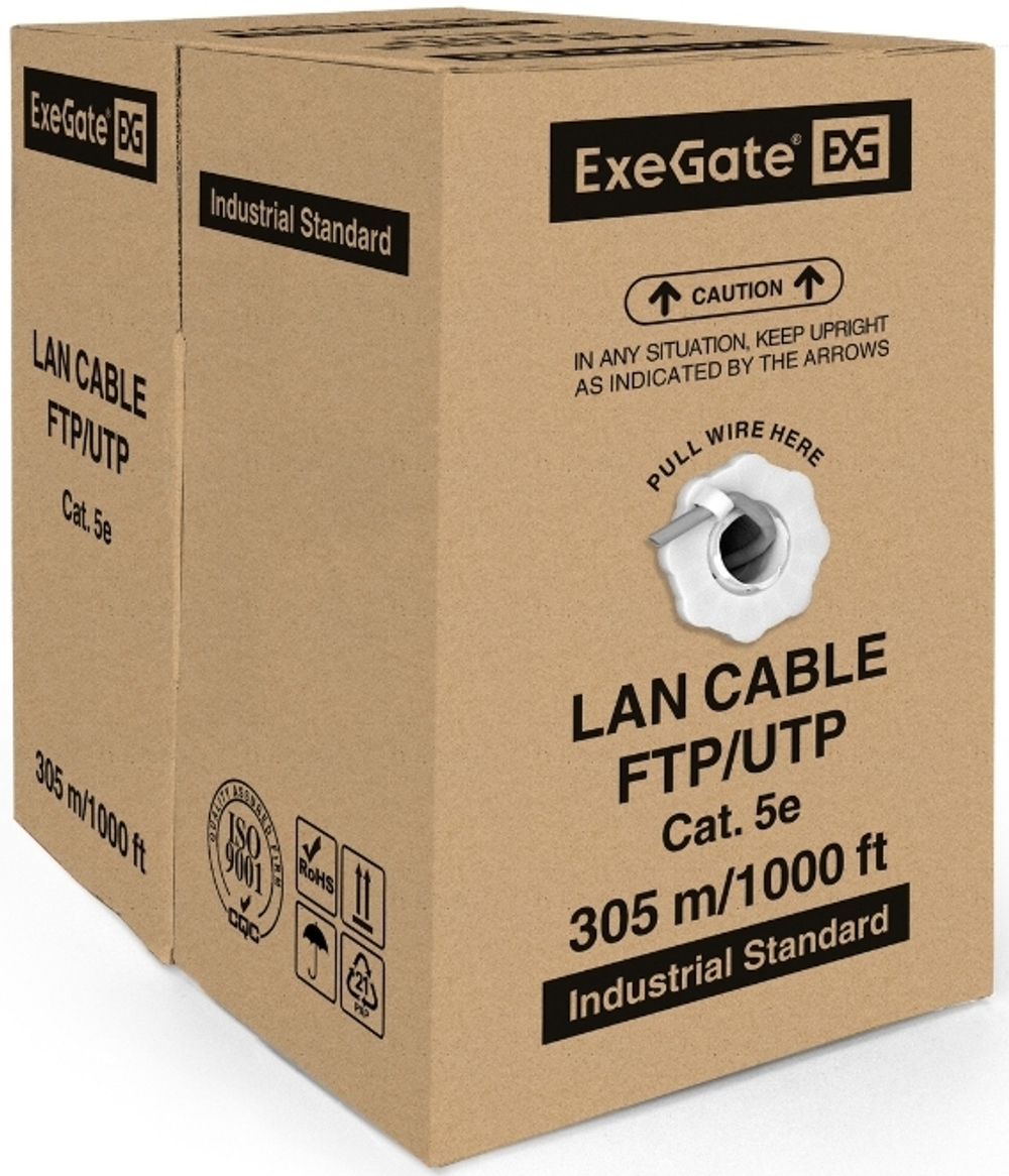 Кабель витая пара U/UTP 5e кат. 4 пары Exegate UTP4-C5e-CU-S25-IN-PVC-GY-305