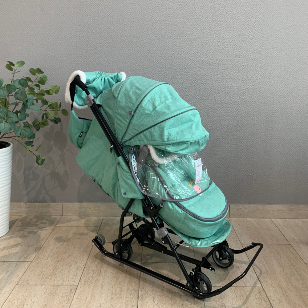 Коляска комбинированная «Наши детки» 6 в джинсовом стиле зеленый (арт. НДТ6/5)