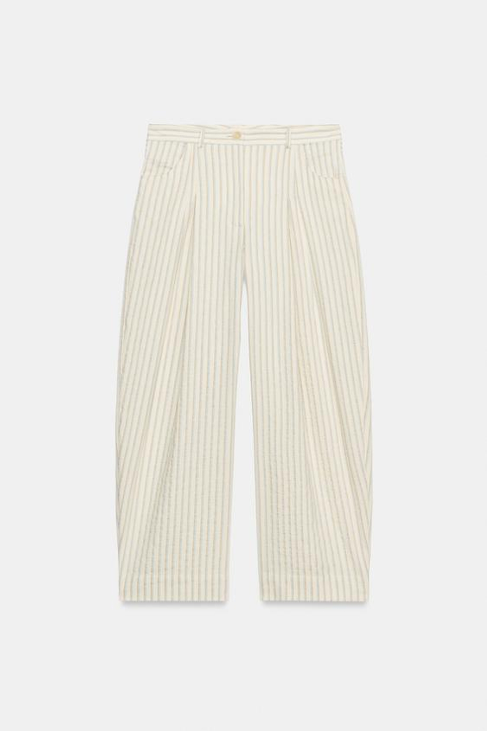 ZARA БРЮКИ БАРРЕЛЬ В ПОЛОСКУ — ZW COLLECTION, ЭКРЮ