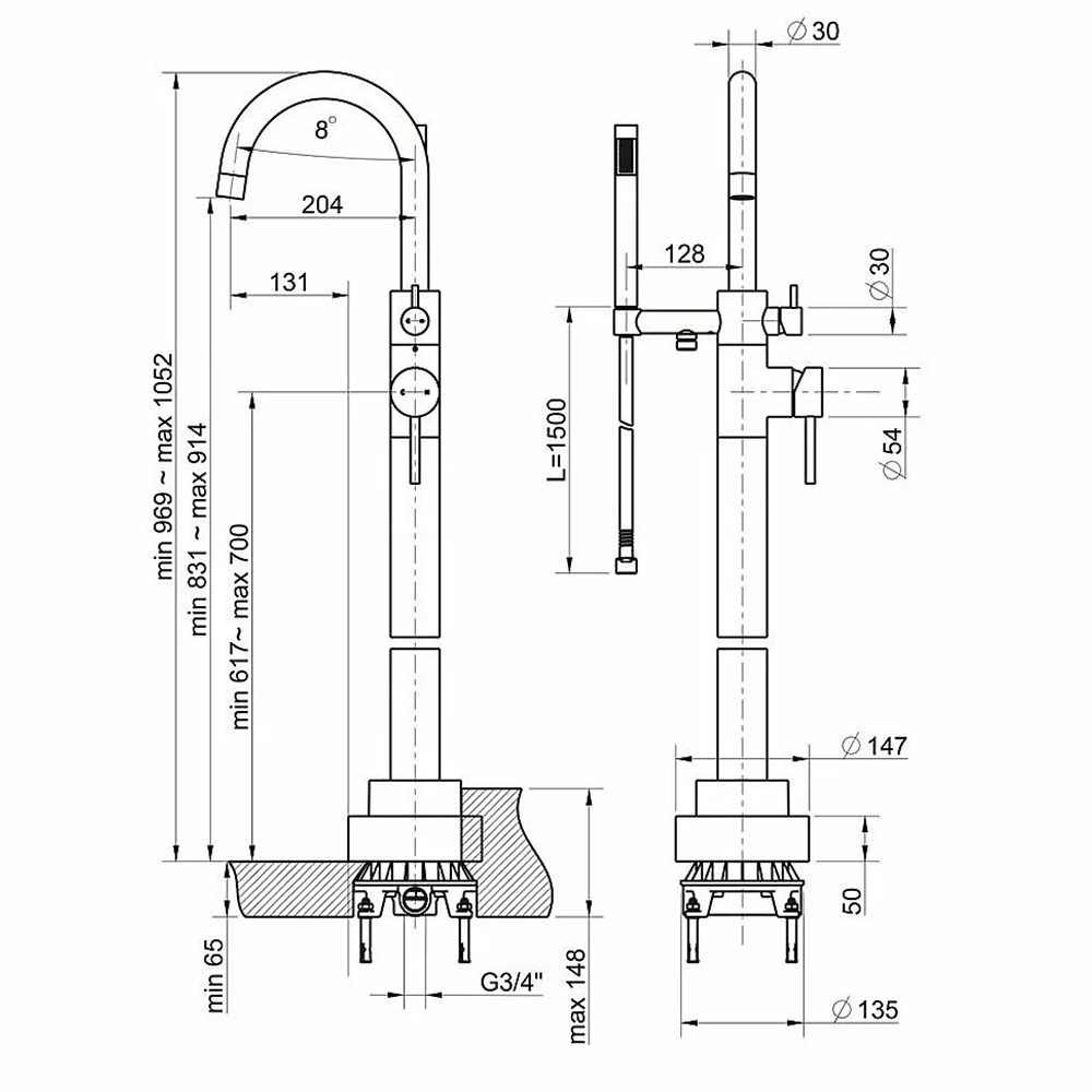Смеситель для ванны PAINI Cox 78PZ136LM черный матовый
