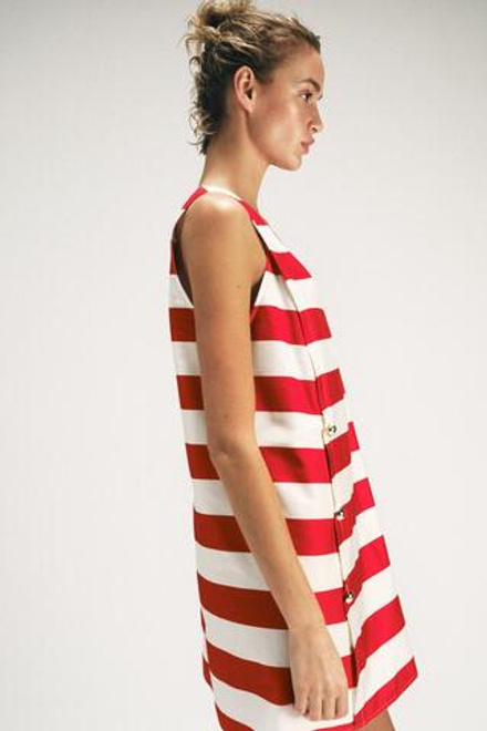 ZARA МИНИ-ПЛАТЬЕ В ПОЛОСКУ, БЕЛЫЙ/КРАСНЫЙ