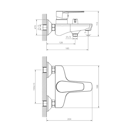 Смеситель для ванны Decoroom DR72036, однорычажный, хром