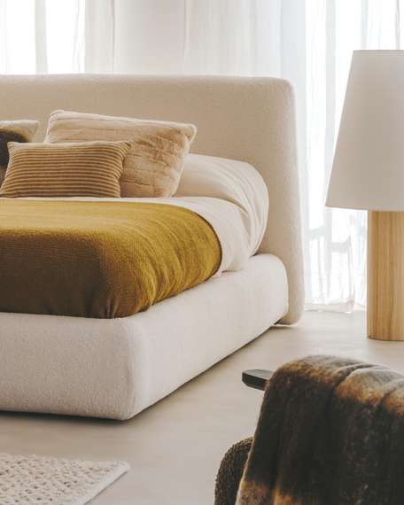 Кровать Martina со съемным бежевым чехлом из ткани букле под матрас 160 х 200 см