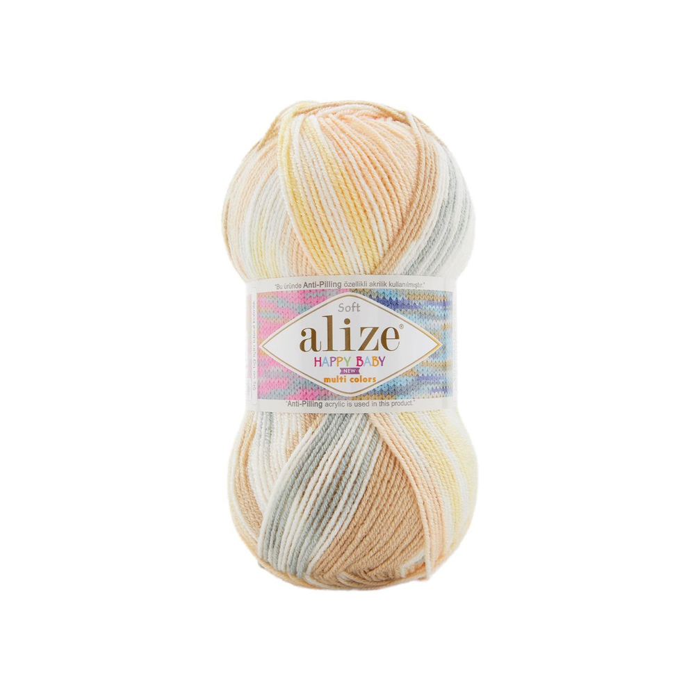 Хеппи беби НЬЮ мультиколор (Happy baby NEW-multi color) пряжа Alize 10%бамбук 90%акрил 5х100г/320м 52999 белый-жёлтый-персиковый-бежевый-серый